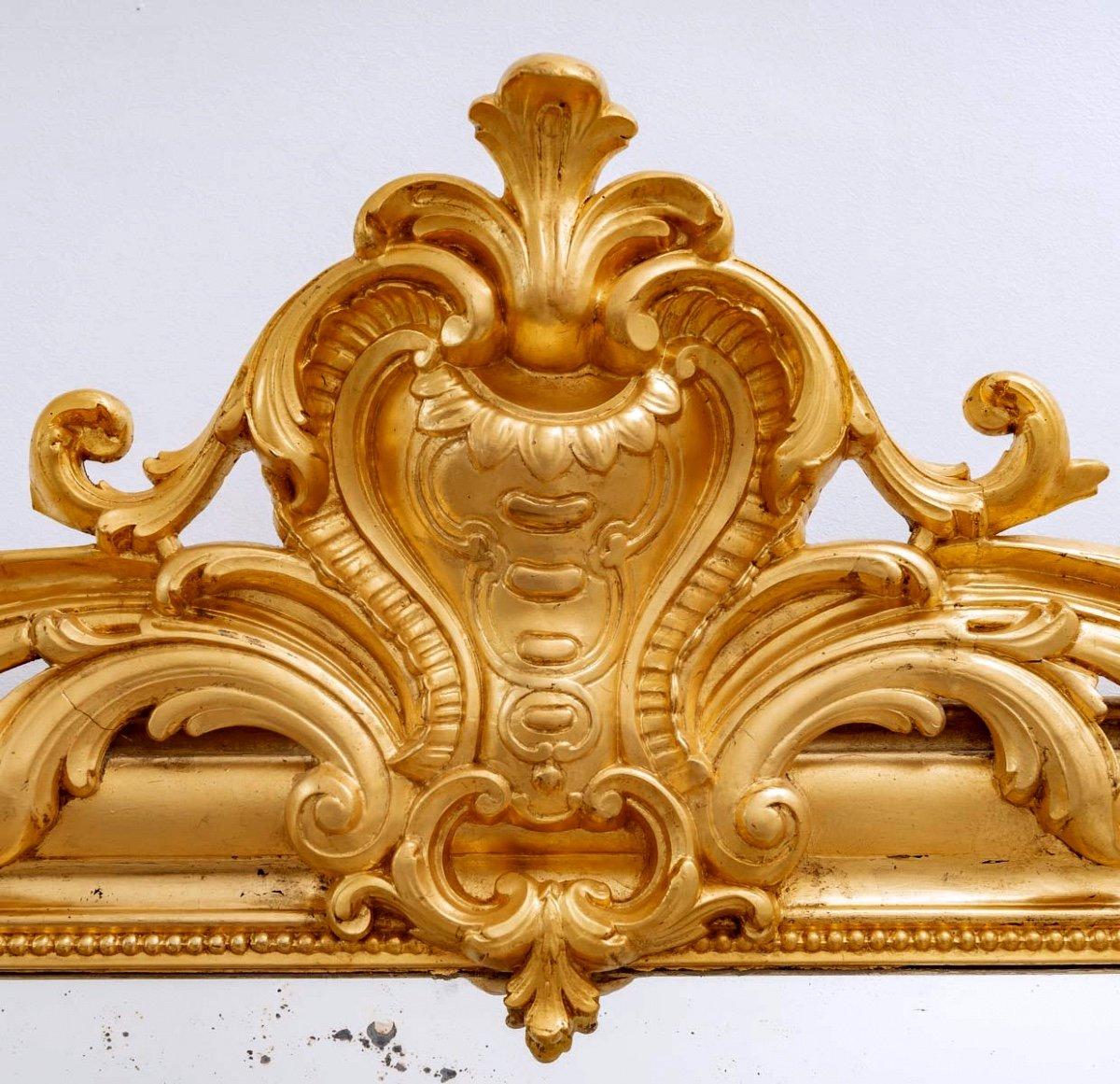 Großer Trumeau-Spiegel - Vergoldetes Holz mit 24 Karat Blatt - XIX. - Stil Louis XV im Zustand „Gut“ im Angebot in CRÉTEIL, FR