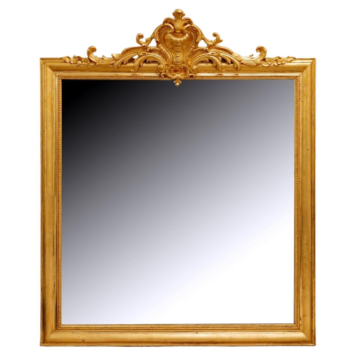 Large Trumeau Mirror - Gilded Wood With 24 Carat Leaf - XIXth - Style Louis XV For Sale