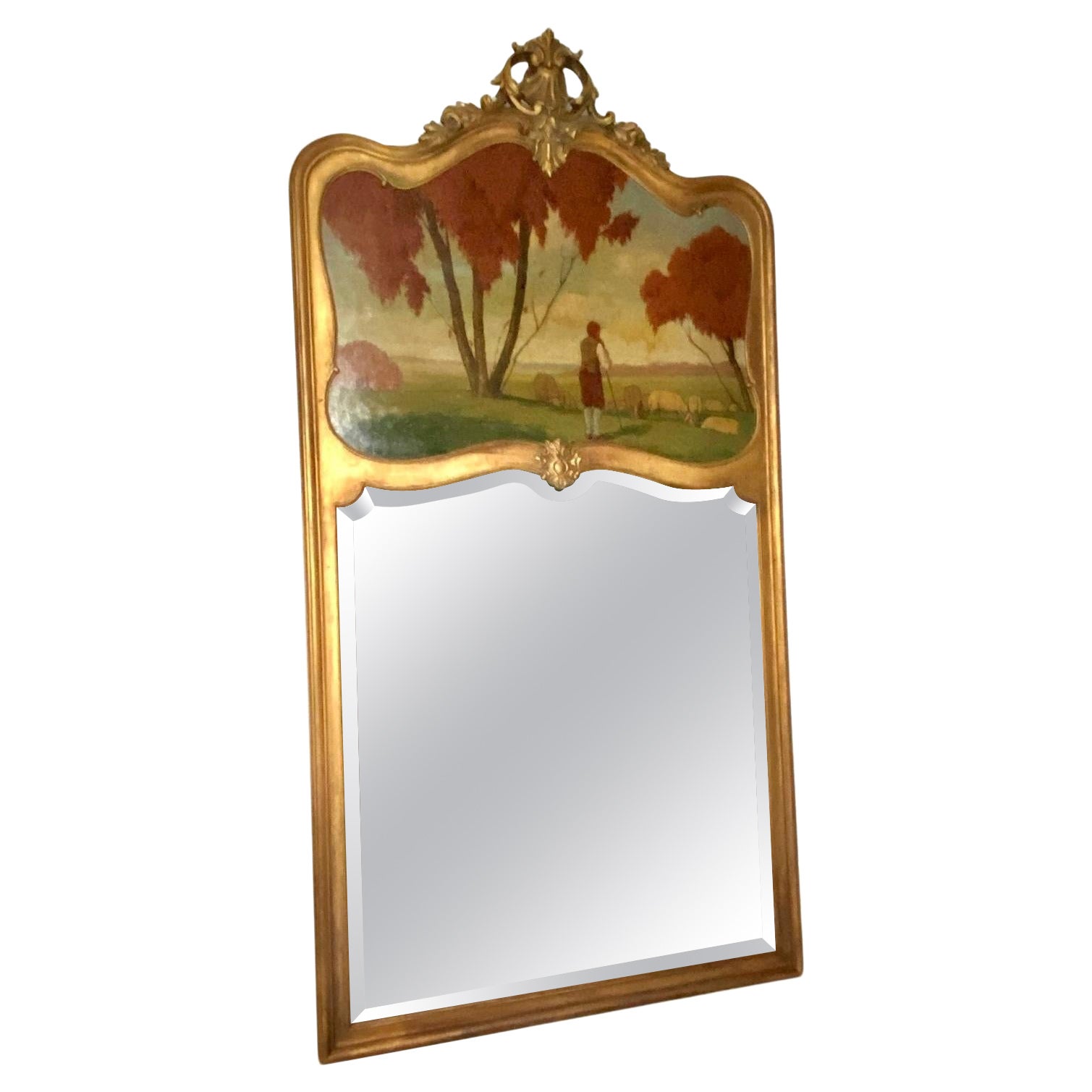 Large Trumeau Mirror With Landscape Painting