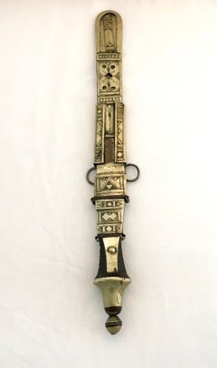 Large Tuareg Dagger Etched Silver Leather African Tribal Weaponry