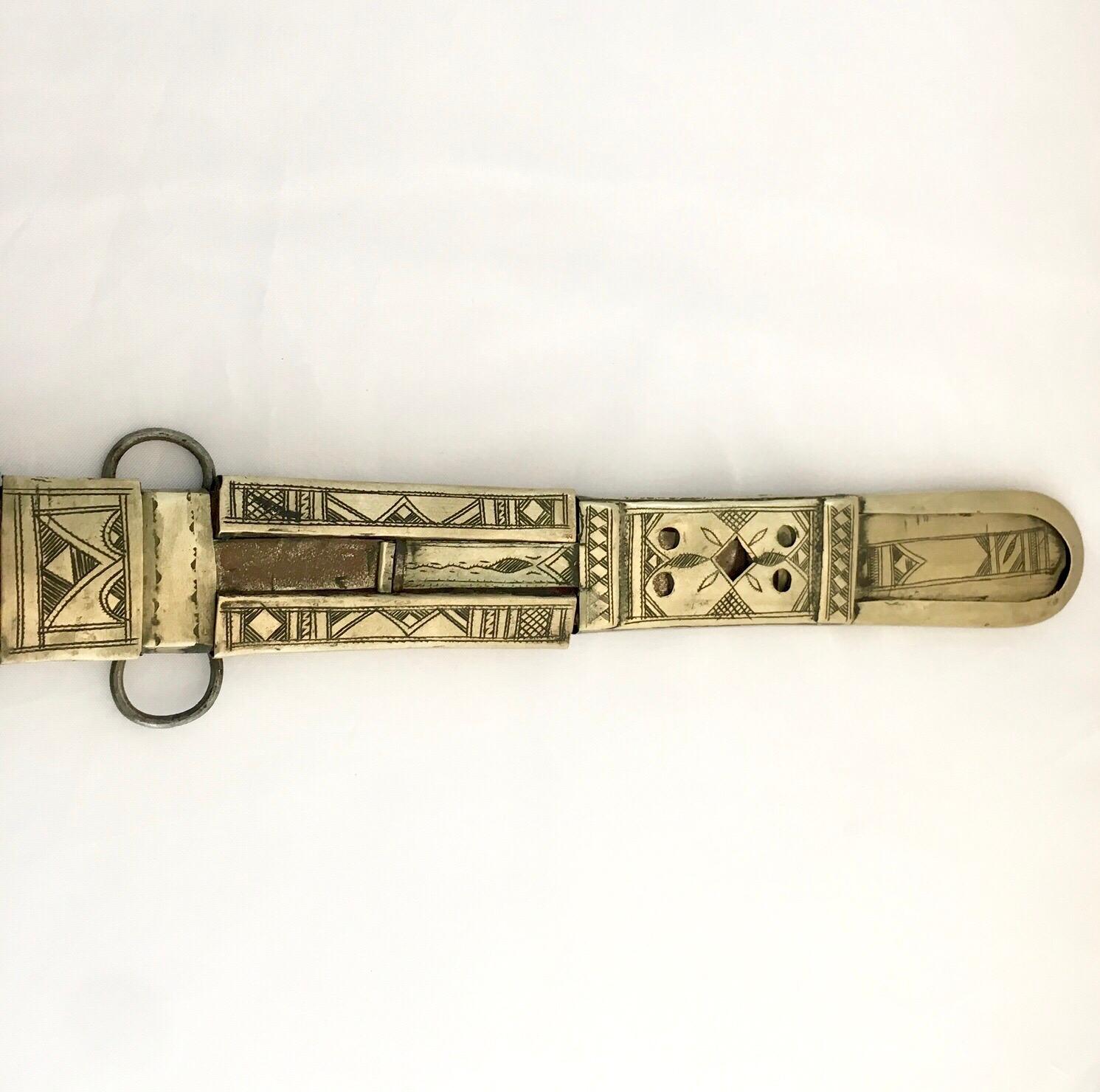Moroccan Large Tuareg Dagger Etched Silver Leather African Tribal Weaponry For Sale