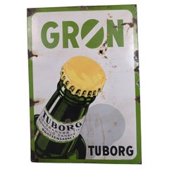 Large Tuborg enamel sign from Copenhagen featuring the Green Tuborg bottle