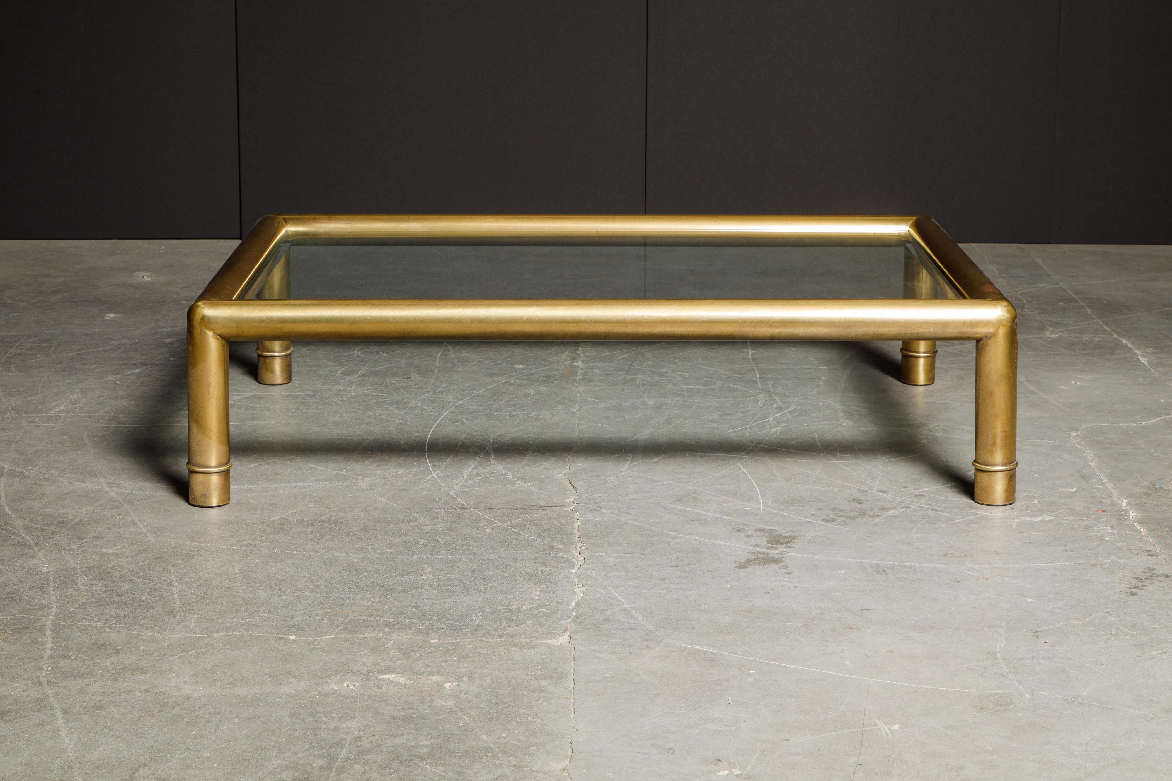Mid-Century Modern Large Tubular Brass and Glass Cocktail Table by Mastercraft, circa 1970s