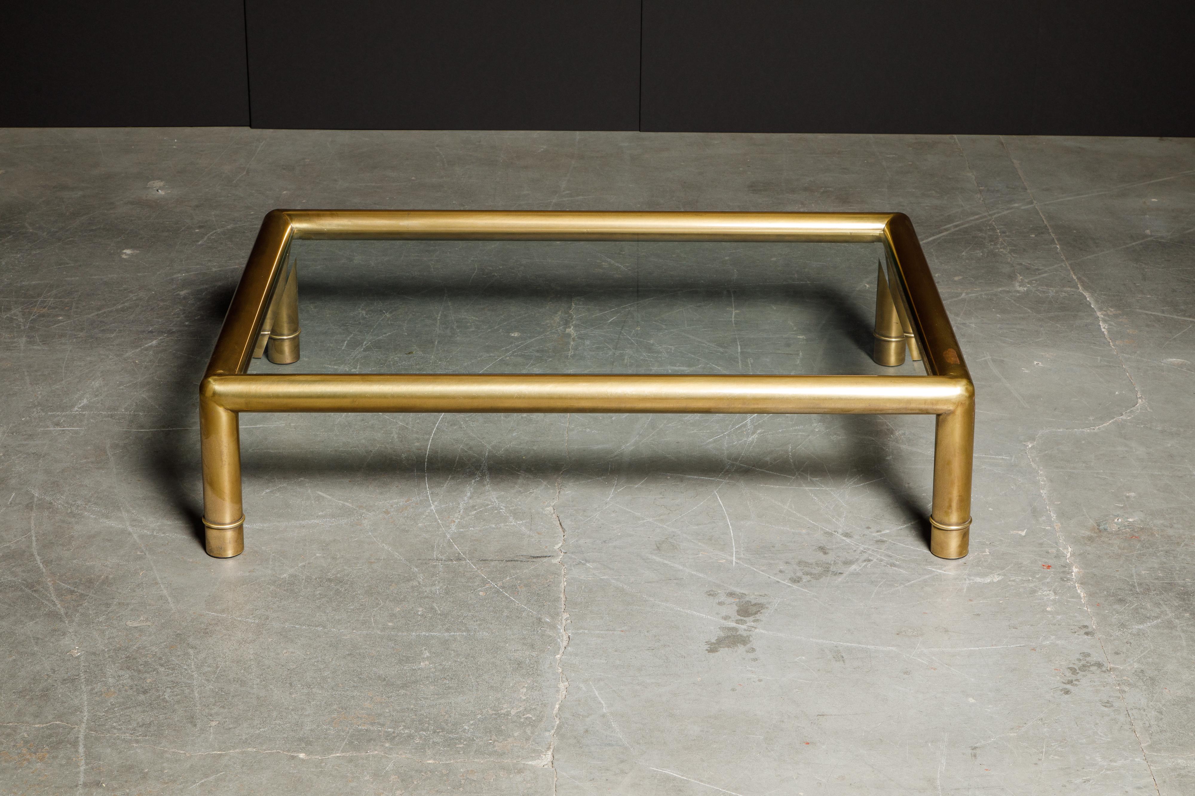 American Large Tubular Brass and Glass Cocktail Table by Mastercraft, circa 1970s