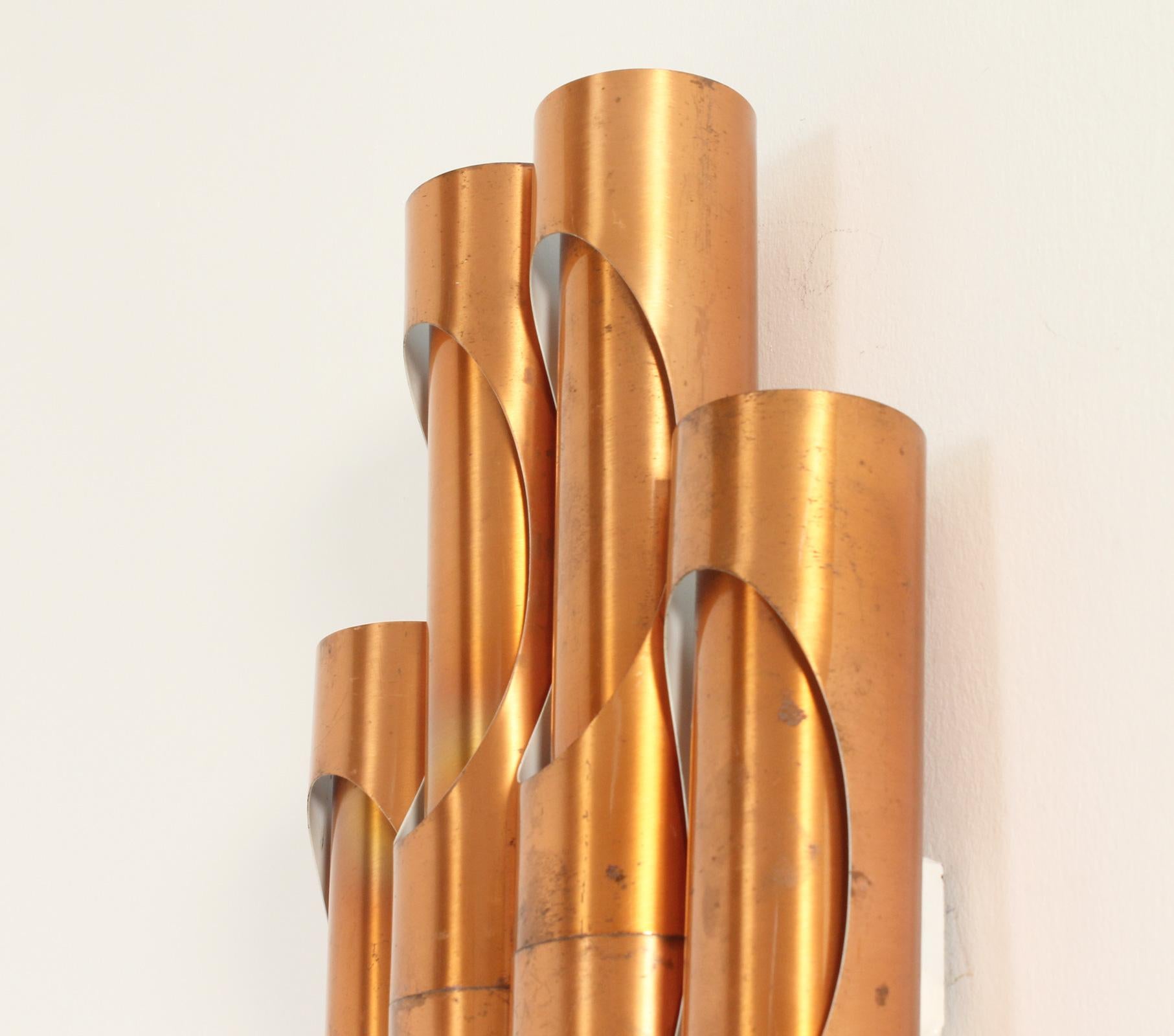 Gran Lámpara Tubular de Cobre, España, Años 60 Metal en venta