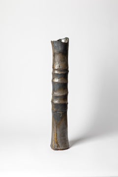 Large Tubular Vase in Black Glazed Stoneware, Jean-Pierre Bonardot, circa 1990