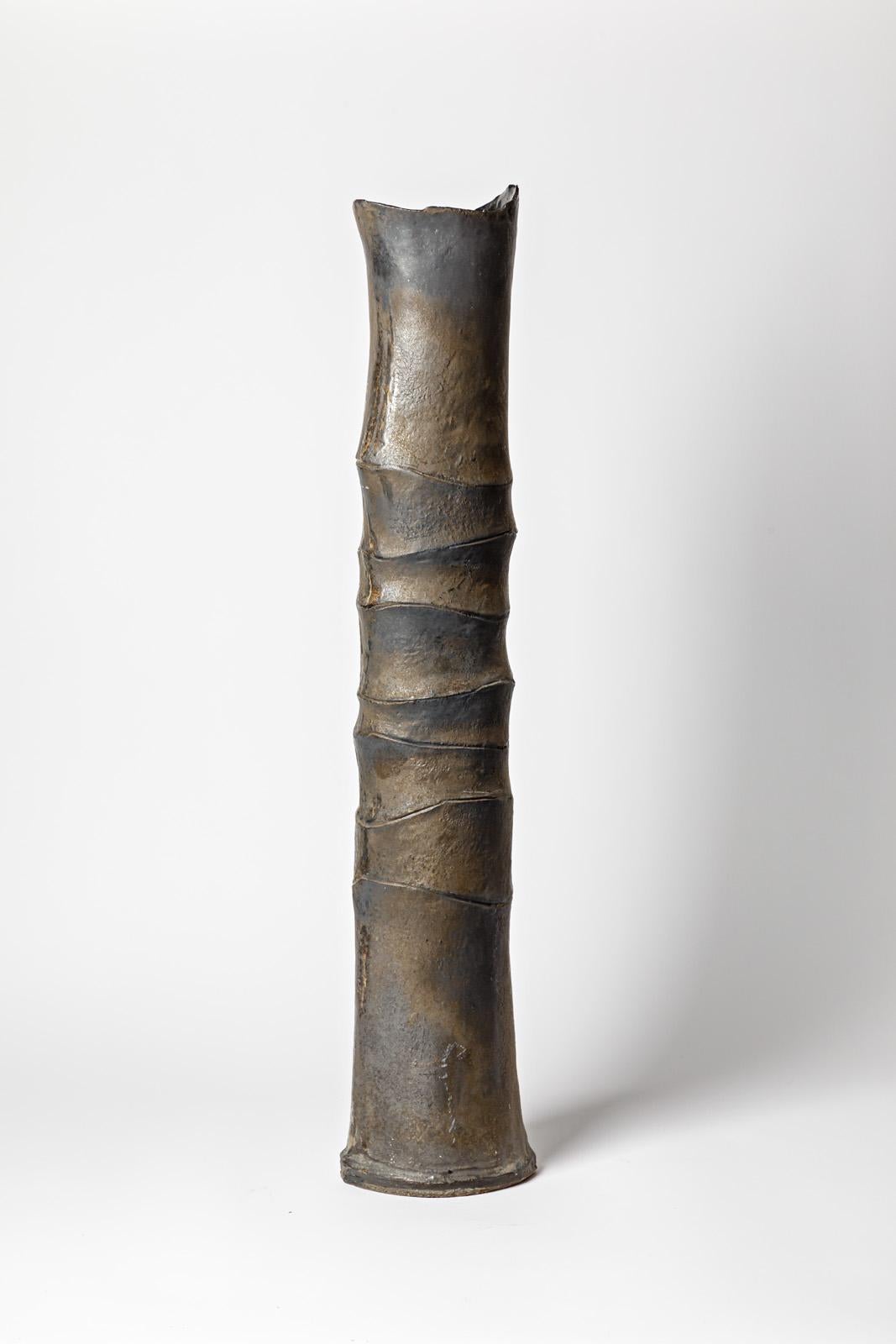 Grand vase tubulaire en grès émaillé noir, Jean-Pierre Bonardot, vers 1990 Excellent état - En vente à Saint-Ouen, FR