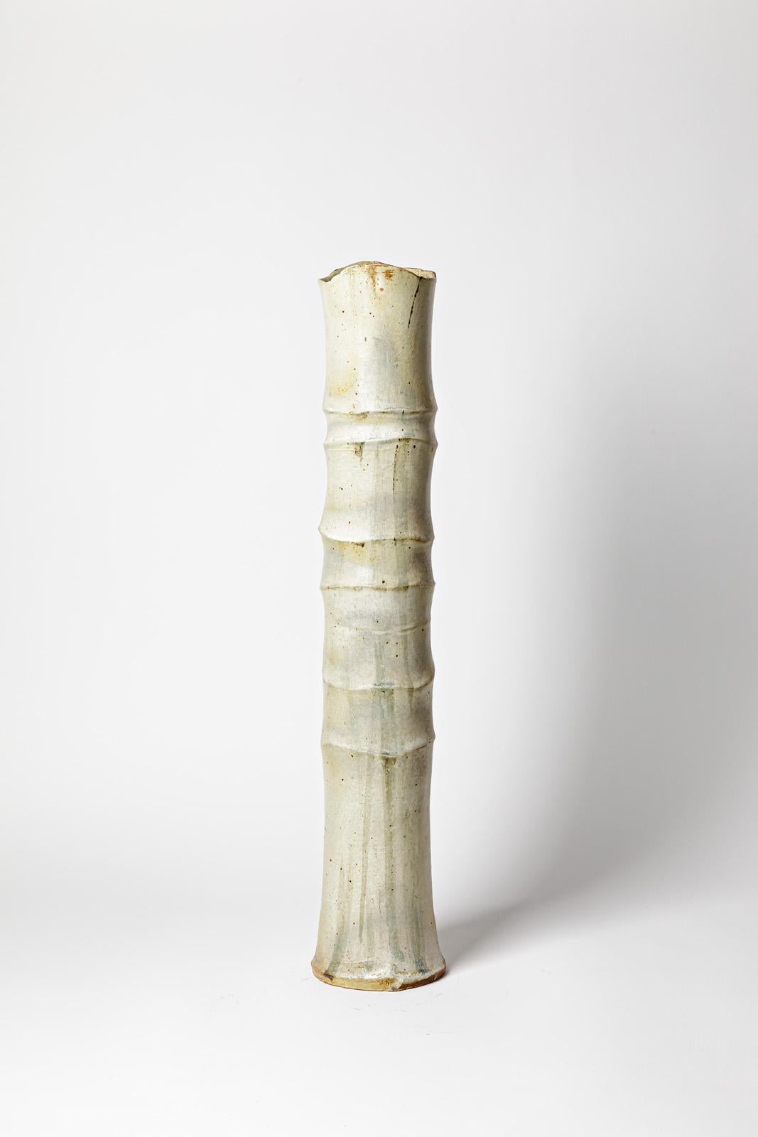 Large Tubular Vase in White Glazed Stoneware, Jean-Pierre Bonardot, circa 1990 In Excellent Condition In Saint-Ouen, FR