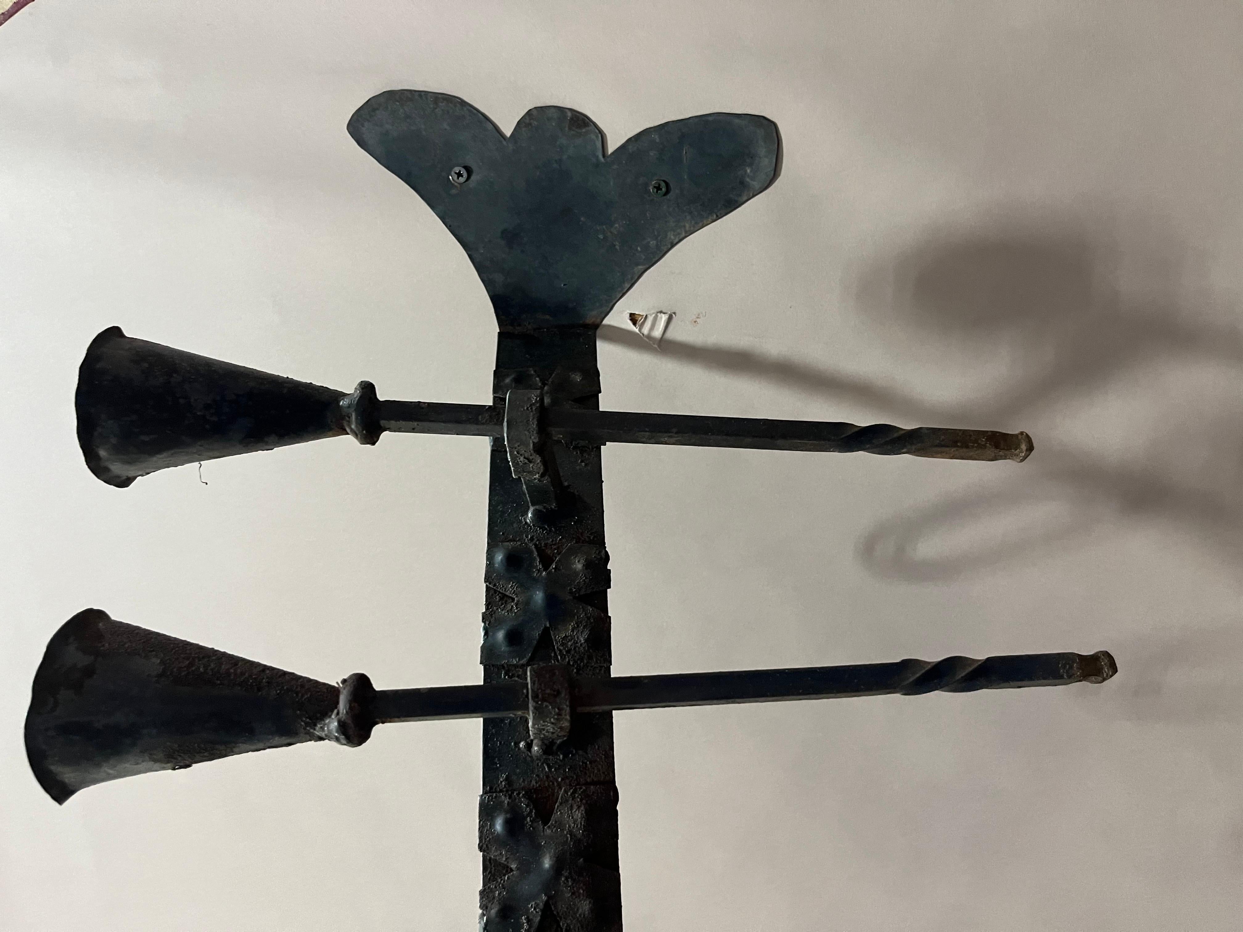 Large Tudor Gothic Iron 9 Light Wall Sconce In Good Condition For Sale In Lambertville, NJ
