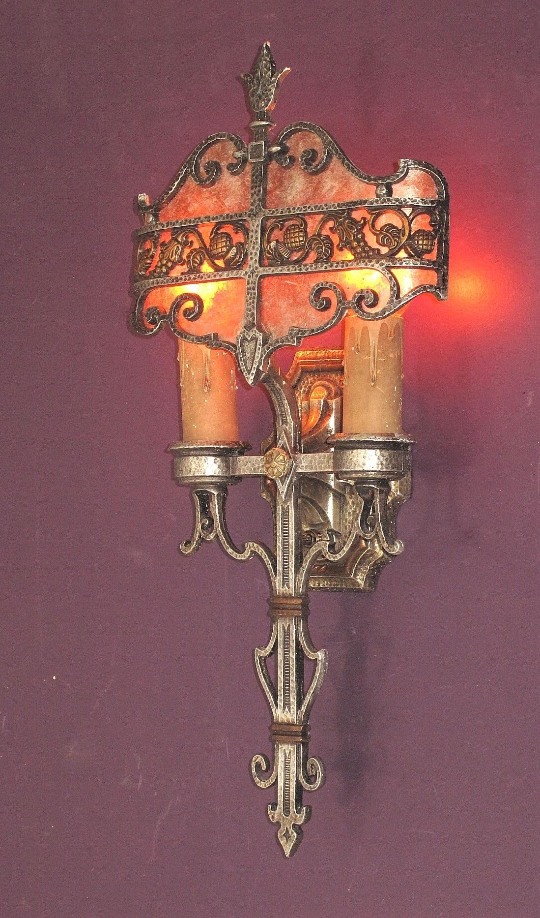 American Craftsman Four Large Tudor Style Sconces C.1930 Priced Per Pair For Sale