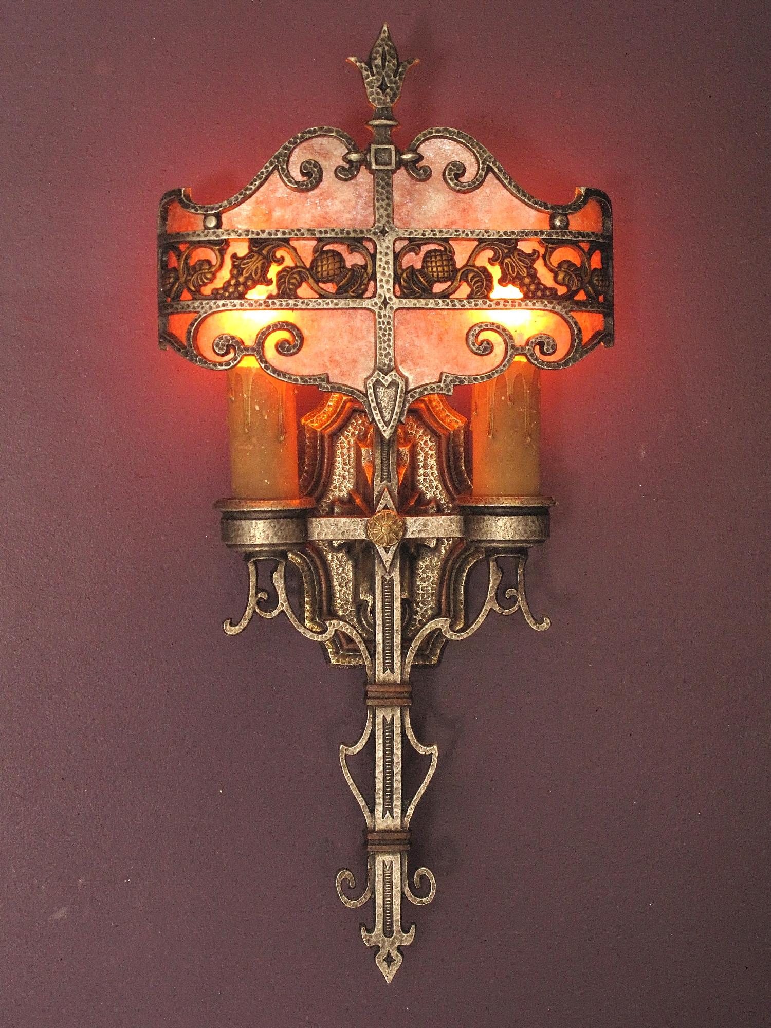 Four Large Tudor Style Sconces C.1930 Priced Per Pair In Good Condition For Sale In Prescott, US