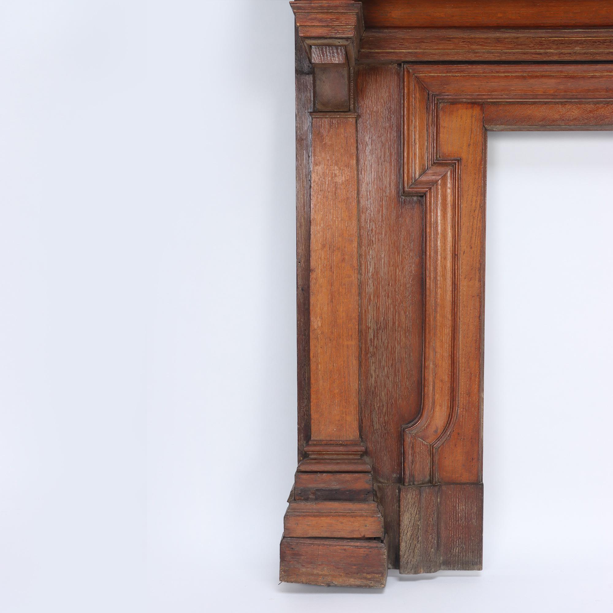 Large Tudor Style Solid Oak Fireplace Mantle, England, 19th Century In Good Condition In Philadelphia, PA