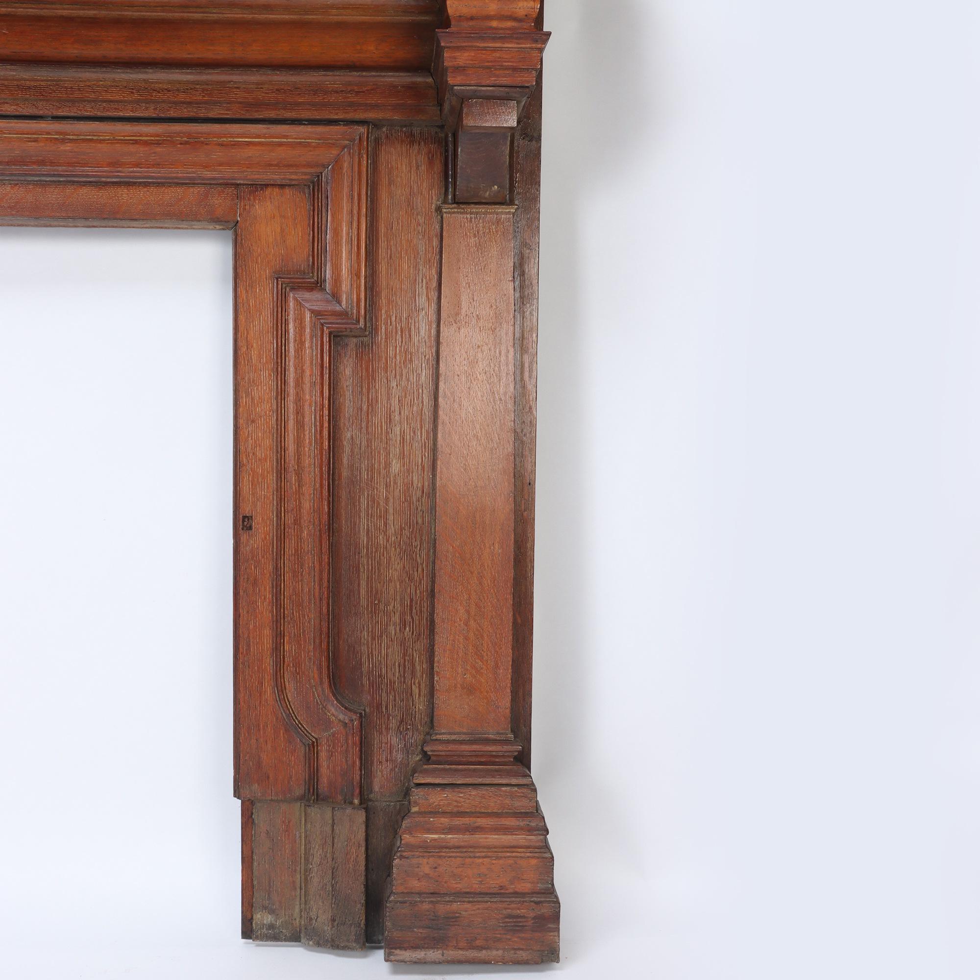 Large Tudor Style Solid Oak Fireplace Mantle, England, 19th Century 3