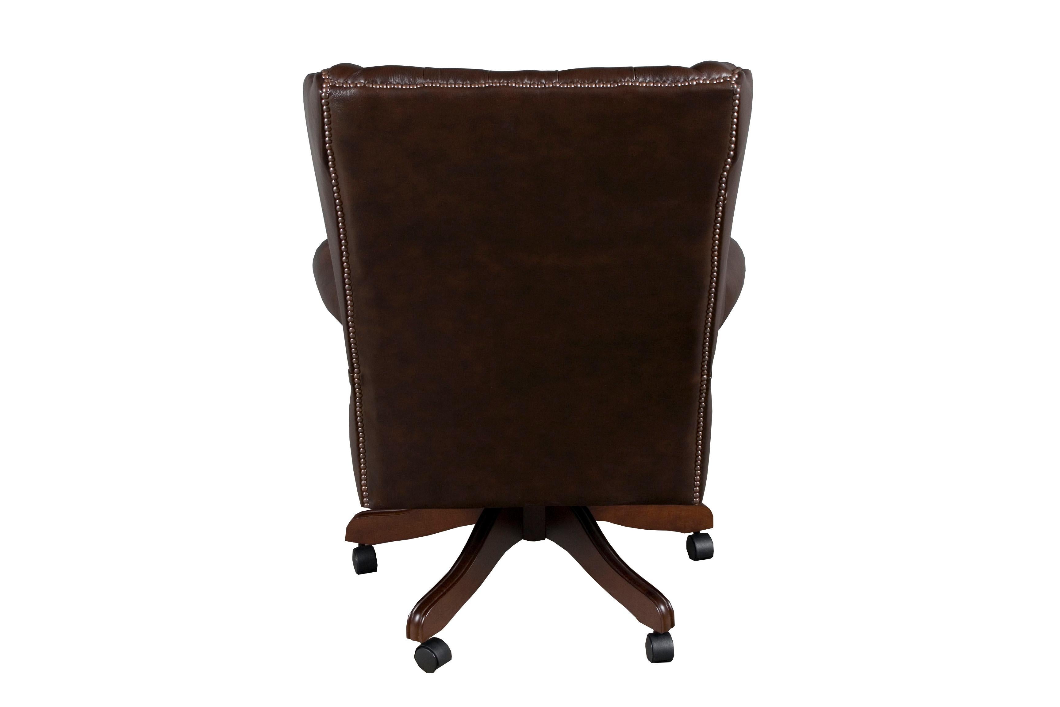 Chesterfield Large Tufted Brown Leather Desk Chair For Sale