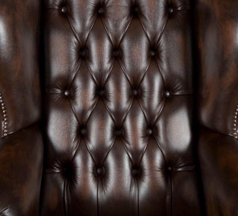 Large Tufted Brown Leather Desk Chair For Sale at 1stDibs