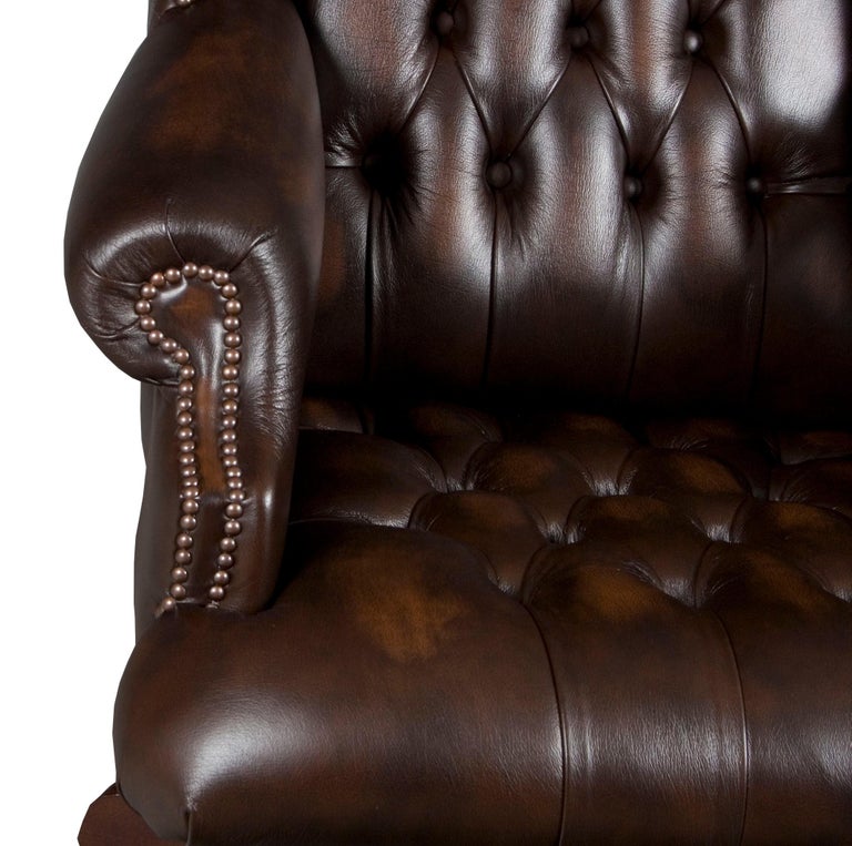 Large Tufted Brown Leather Desk Chair For Sale at 1stDibs