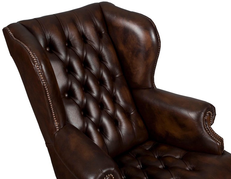 Large Tufted Brown Leather Desk Chair For Sale at 1stDibs