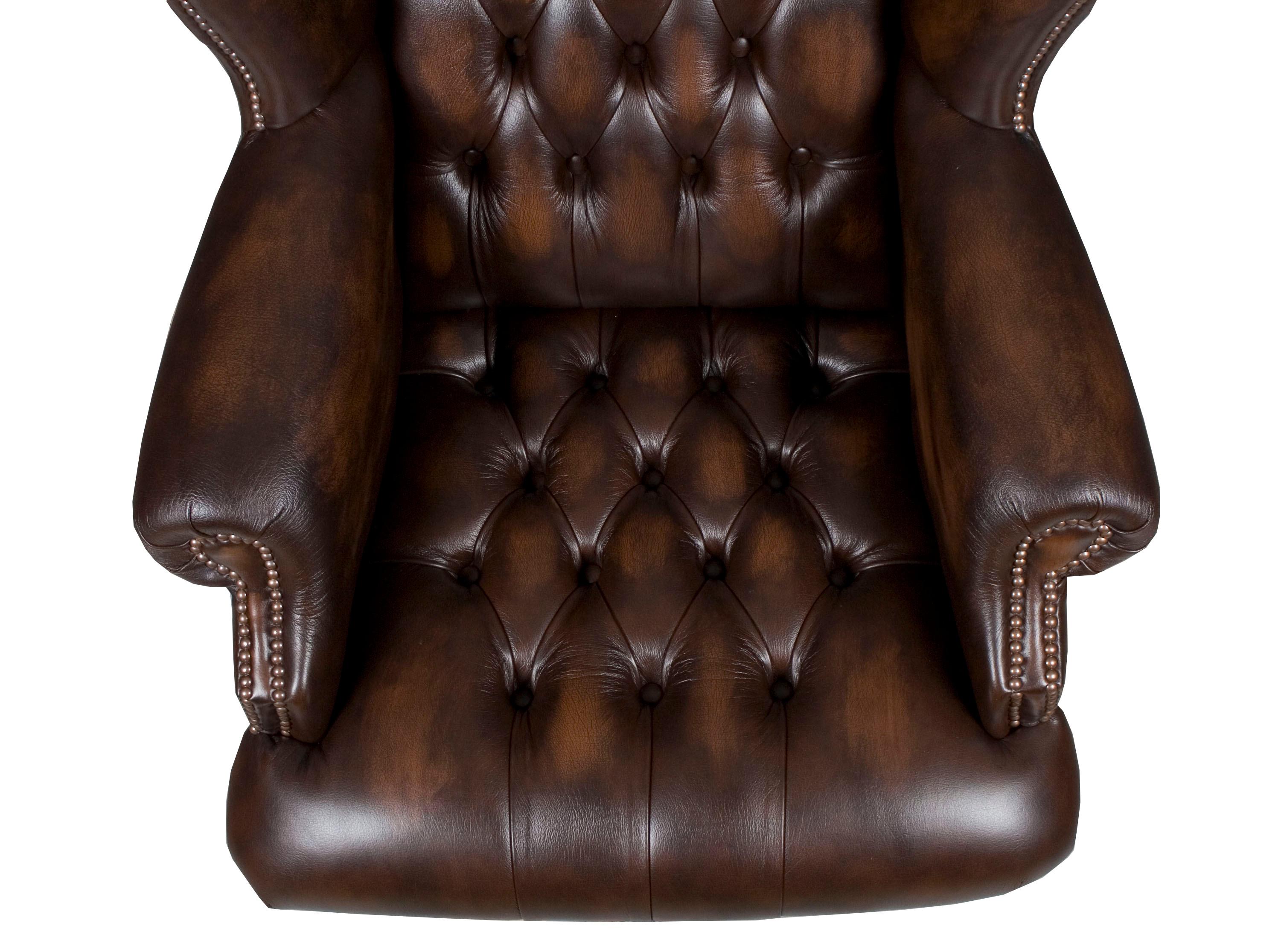 Large Tufted Brown Leather Desk Chair For Sale 3