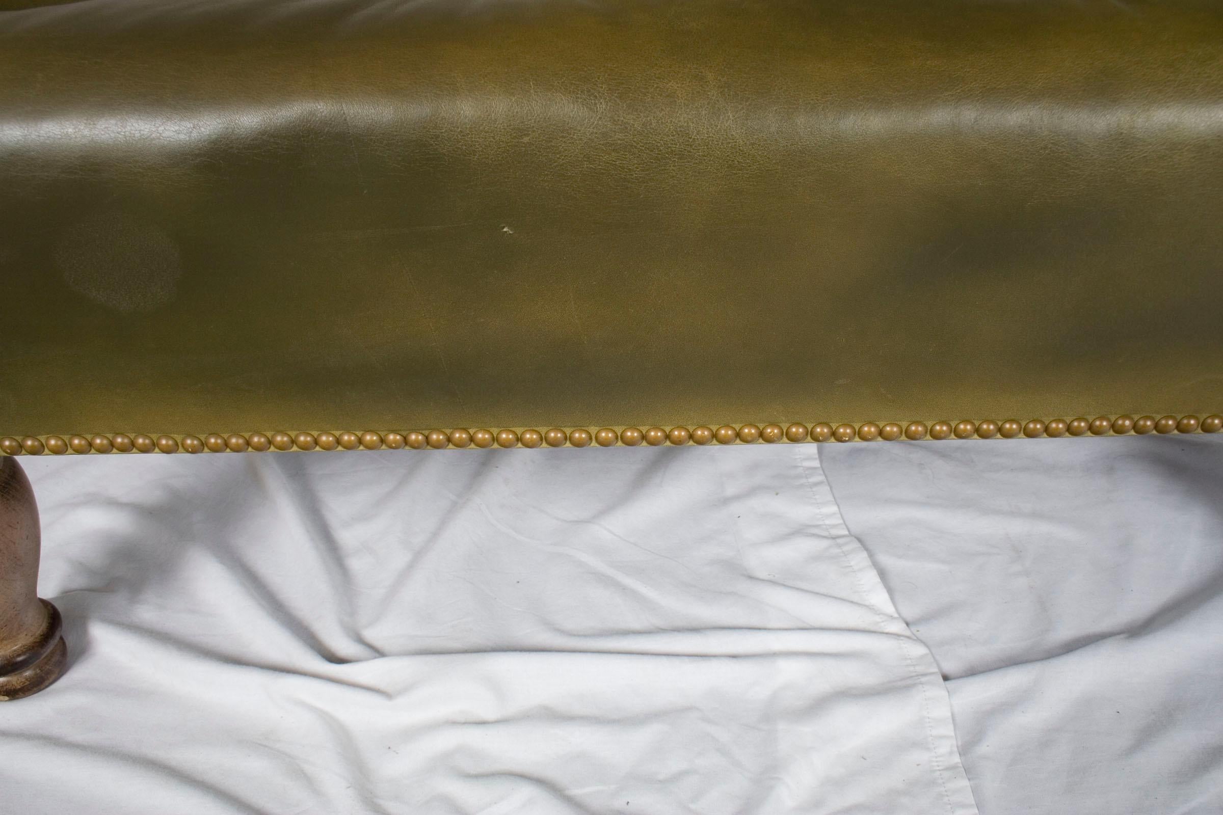 Chesterfield Large Tufted Green Leather Ottoman Footstool