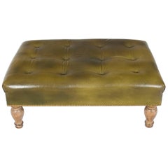 Large Tufted Green Leather Ottoman Footstool
