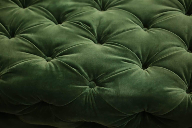 Large Tufted Green Velvet Ottoman by Plantation and Room and Board