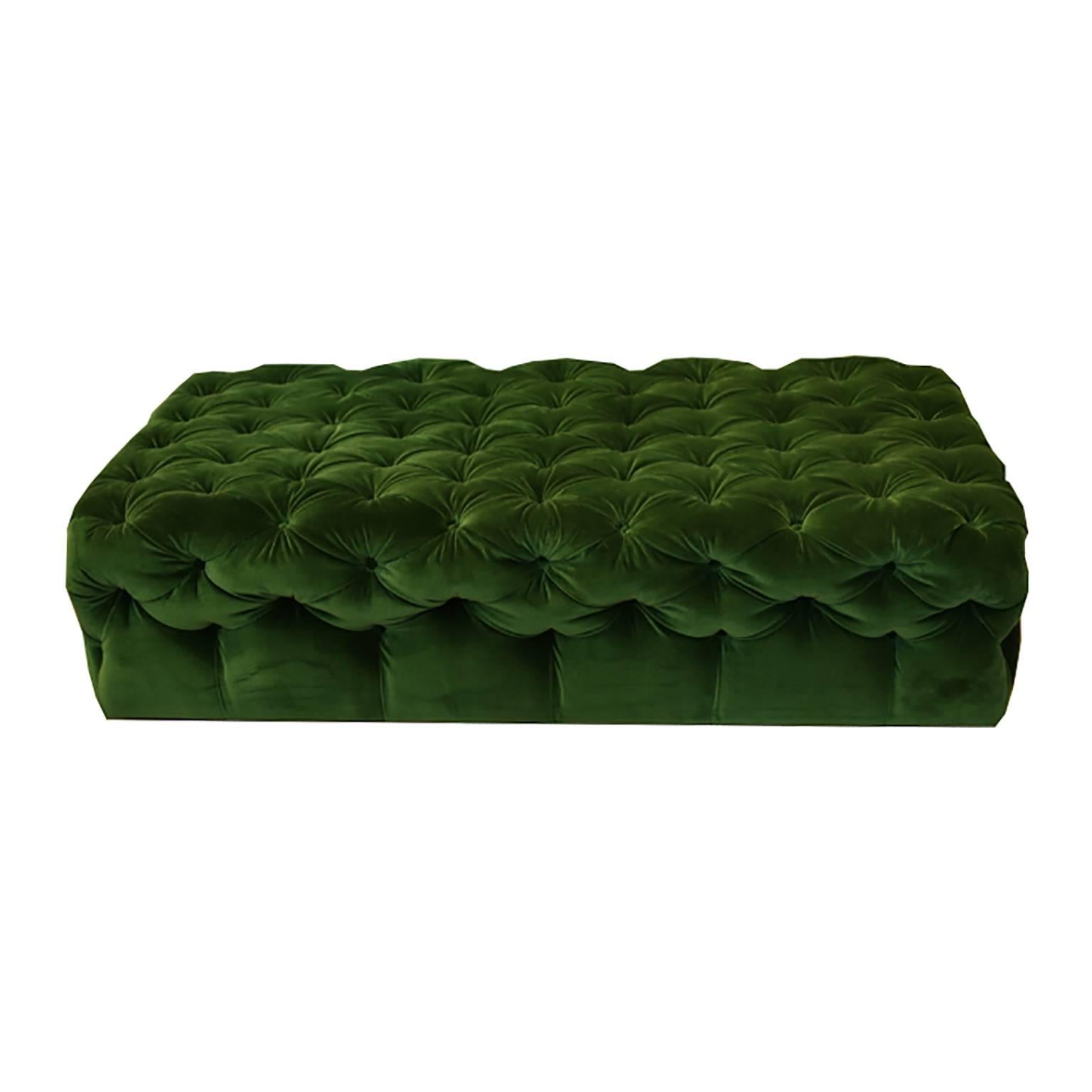 Modern Large Tufted Green Velvet Ottoman by Plantation and Room and Board, circa 2015