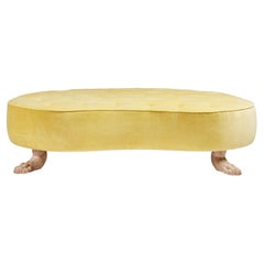 Large Tufted Lupa Mother Ottoman Hand Carved Oak Feet by Martin and Brockett