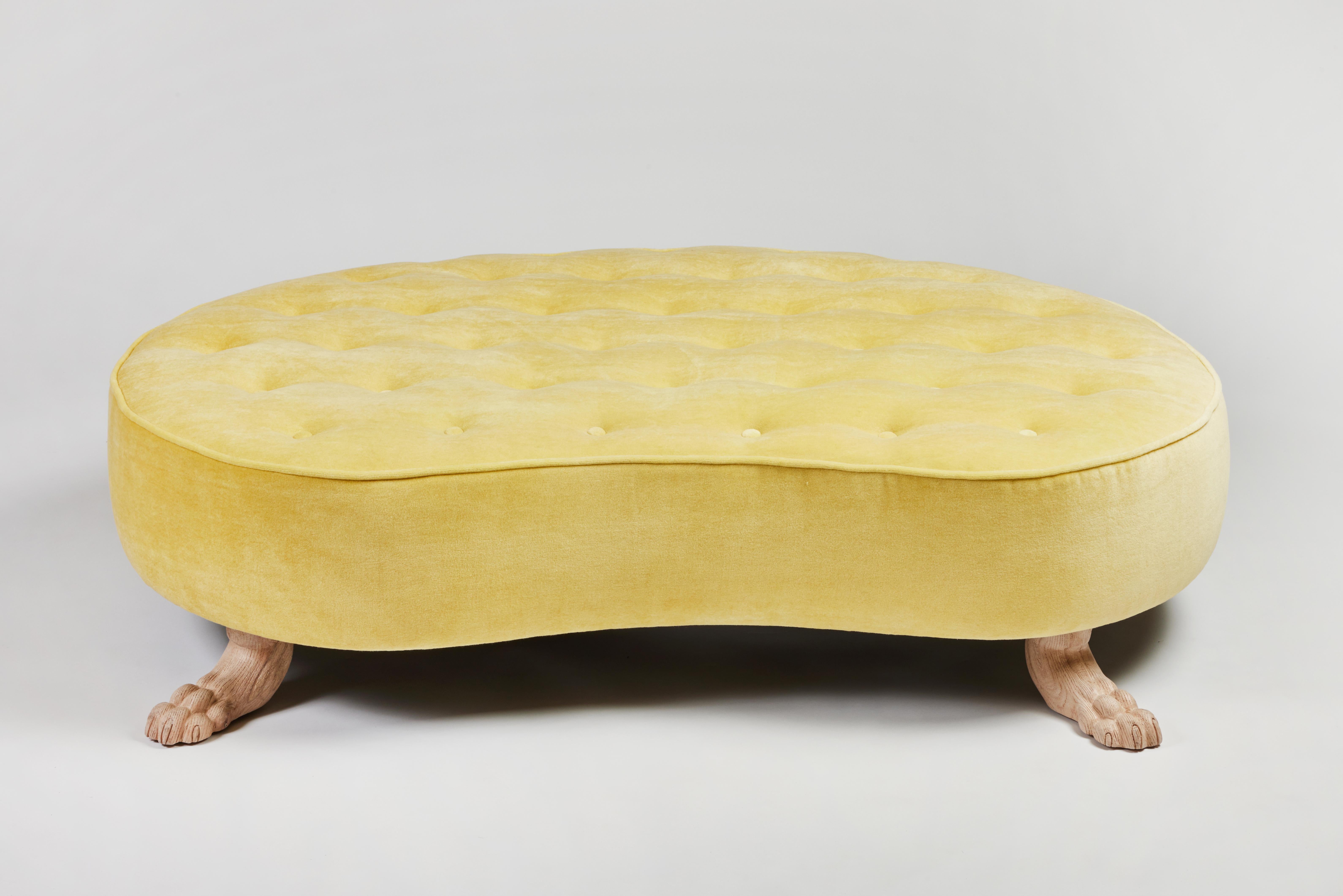 Upholstery Large Tufted Lupa Mother Ottoman Hand Carved Oak Feet by Martin and Brockett  For Sale