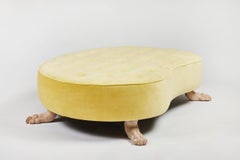 Large Tufted Lupa Mother Ottoman Hand Carved Oak Feet by Martin and Brockett