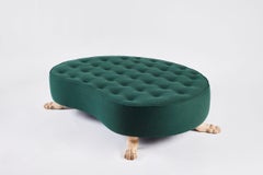 Large Tufted Ottoman with Hand Carved Oak Feet by Martin and Brockett 