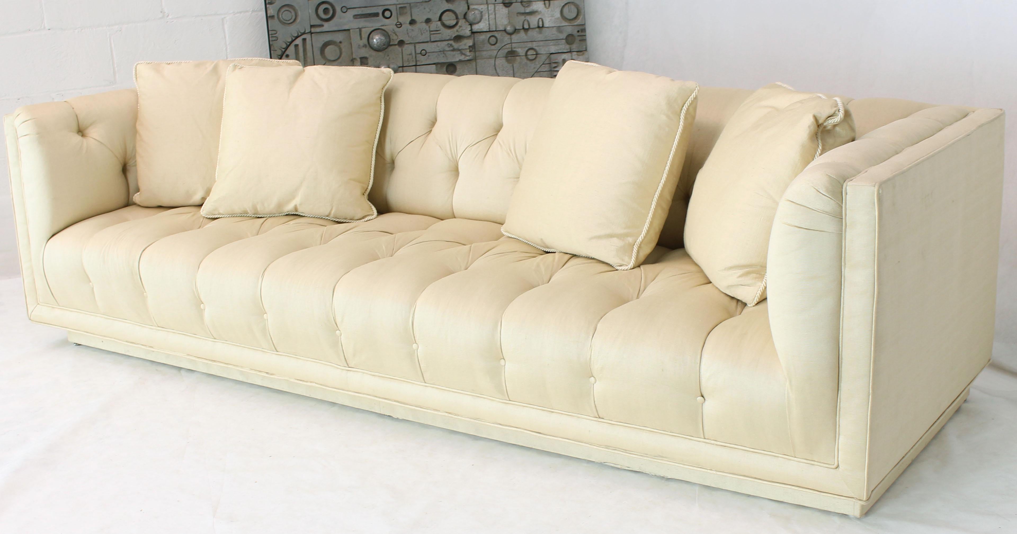 Mid-Century Modern Large Tufted Silk Like Upholstery Mid Century Modern Sofa