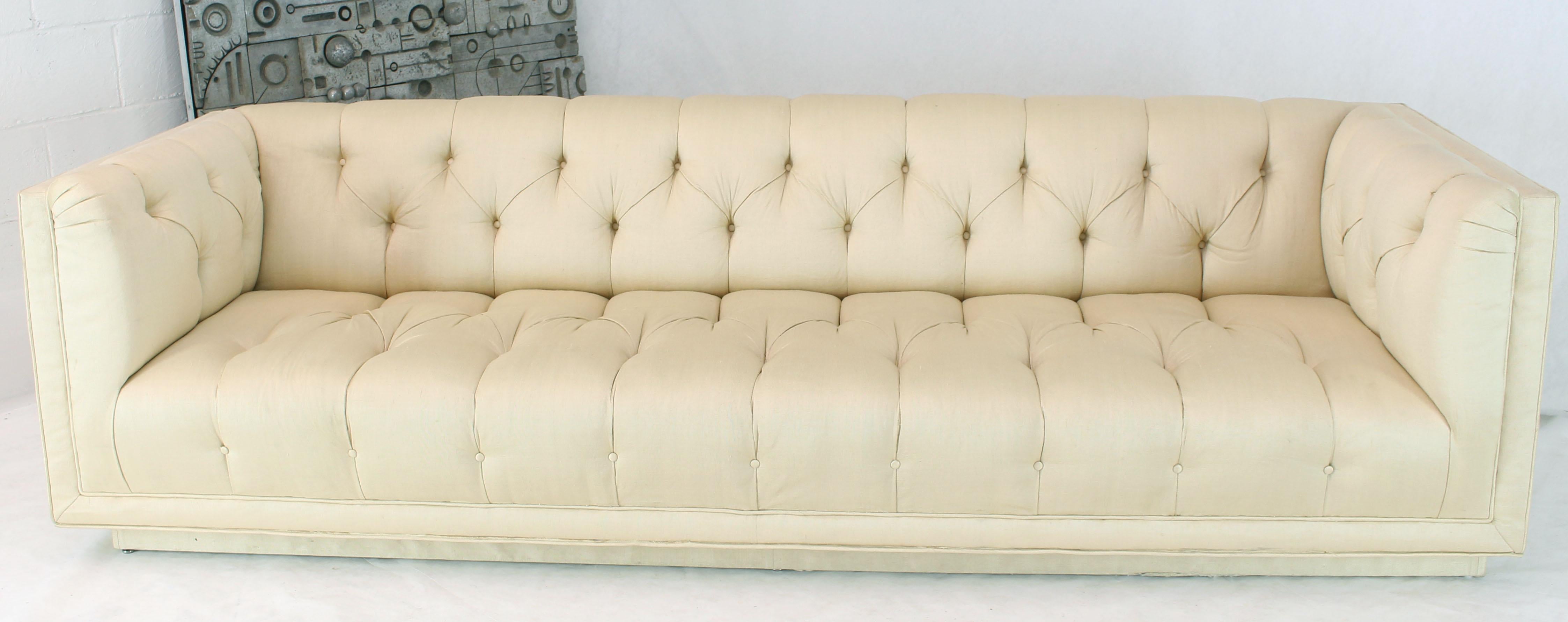 American Large Tufted Silk Like Upholstery Mid Century Modern Sofa