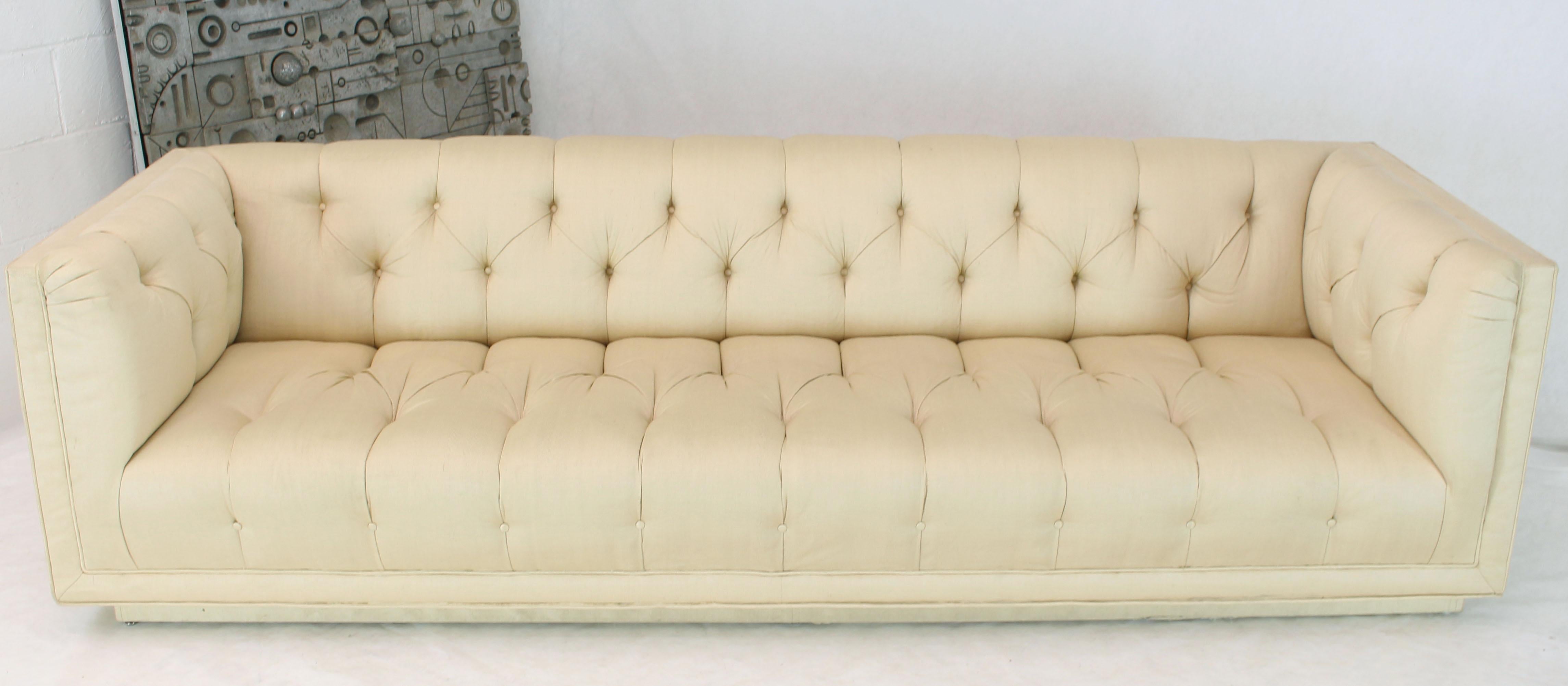 Large Tufted Silk Like Upholstery Mid Century Modern Sofa In Good Condition In Rockaway, NJ