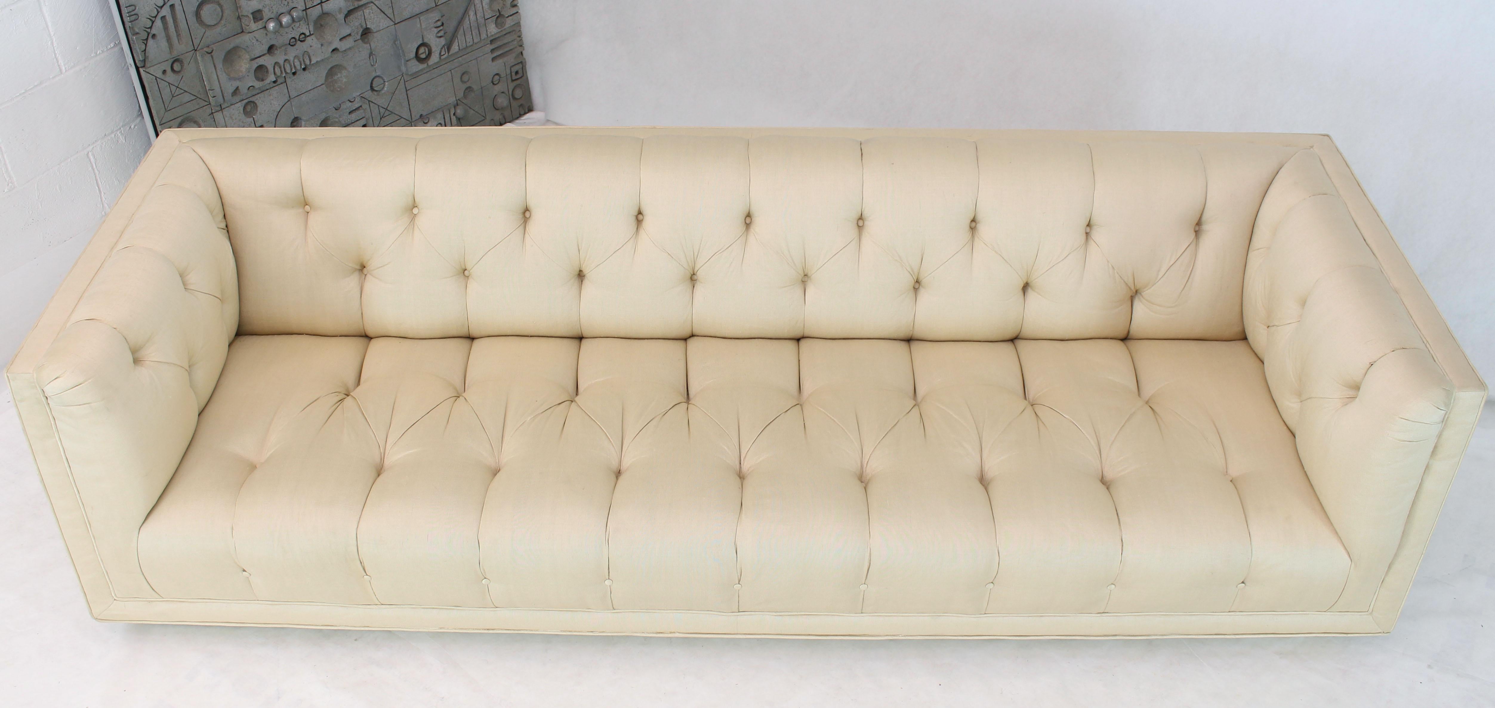 20th Century Large Tufted Silk Like Upholstery Mid Century Modern Sofa