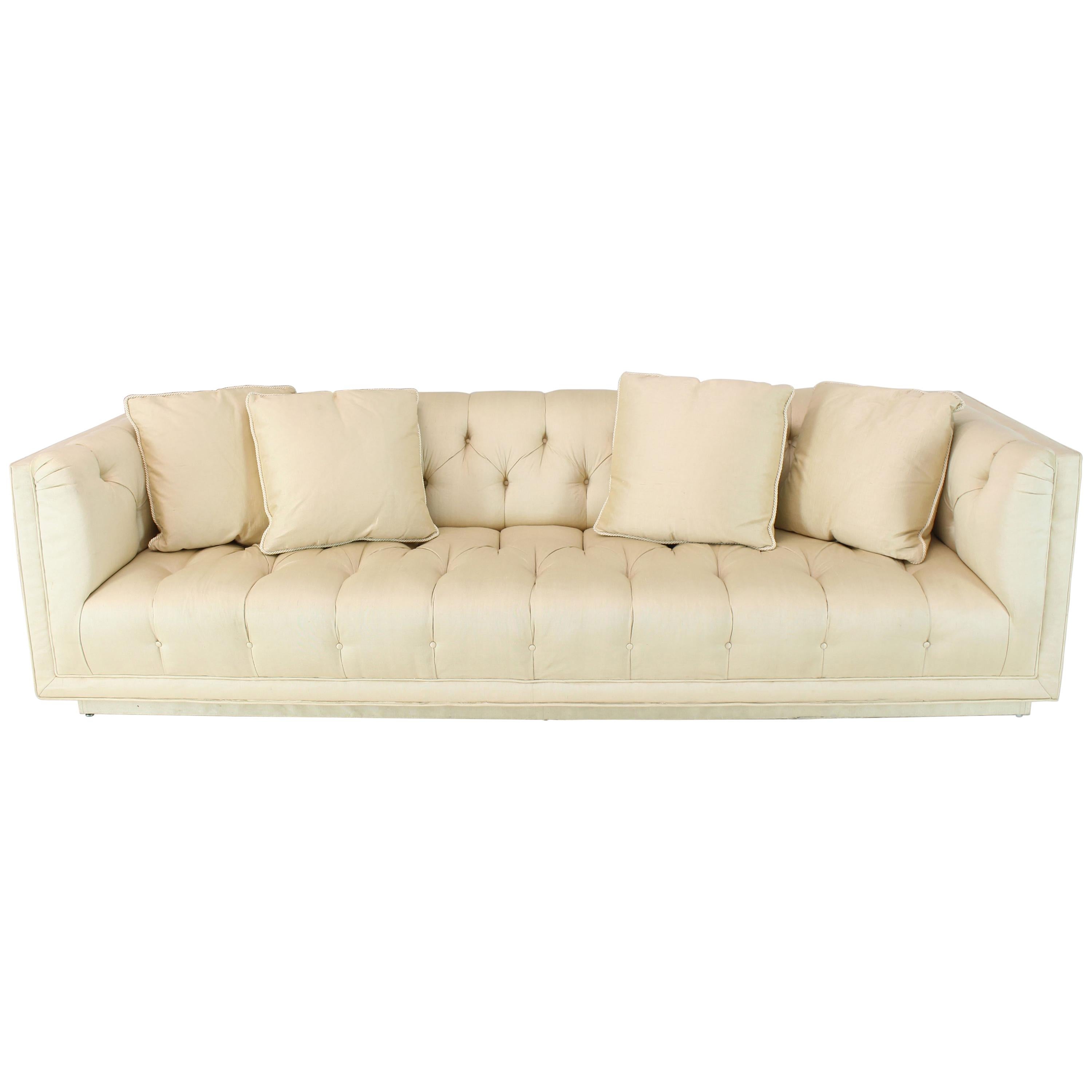 Large Tufted Silk Like Upholstery Mid Century Modern Sofa