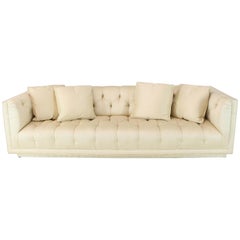Large Tufted Silk Like Upholstery Mid Century Modern Sofa