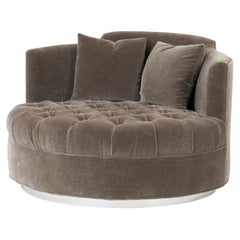 Large Tufted Swivel Chaise Chair on Chrome Base