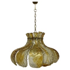 Large Tulip Flower Amber Murano Glass Chandelier by Mazzega,  1960s