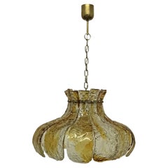 Large Tulip Flower Amber Murano Glass Chandelier by Mazzega,  1960s