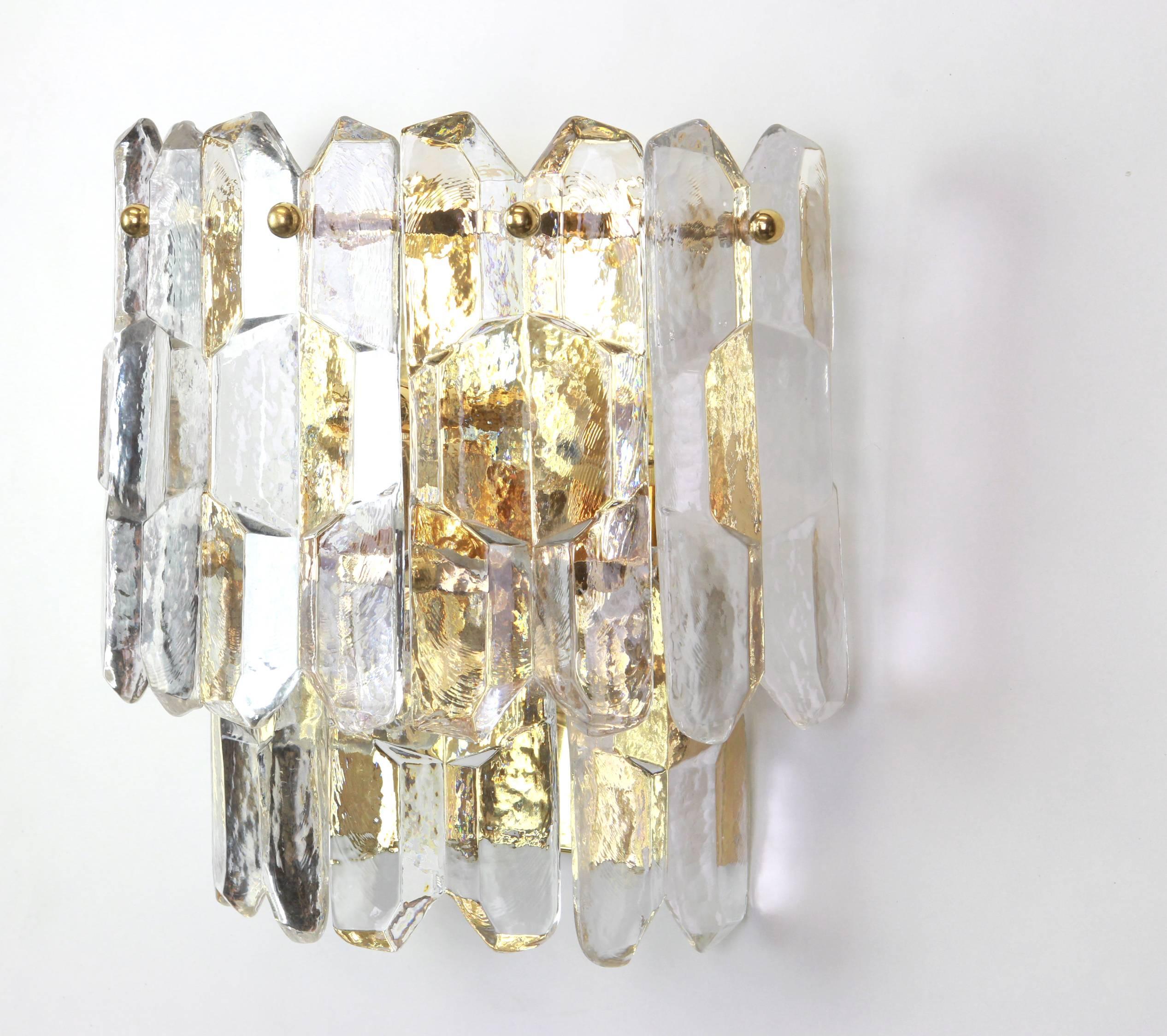Murano Glass Large Tulipan Chandelier, Pair of Wall lights, Pair of Palazzo, Kalmar, 1960s