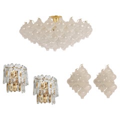 Vintage Large Tulipan Chandelier, Pair of Wall lights, Pair of Palazzo, Kalmar, 1960s