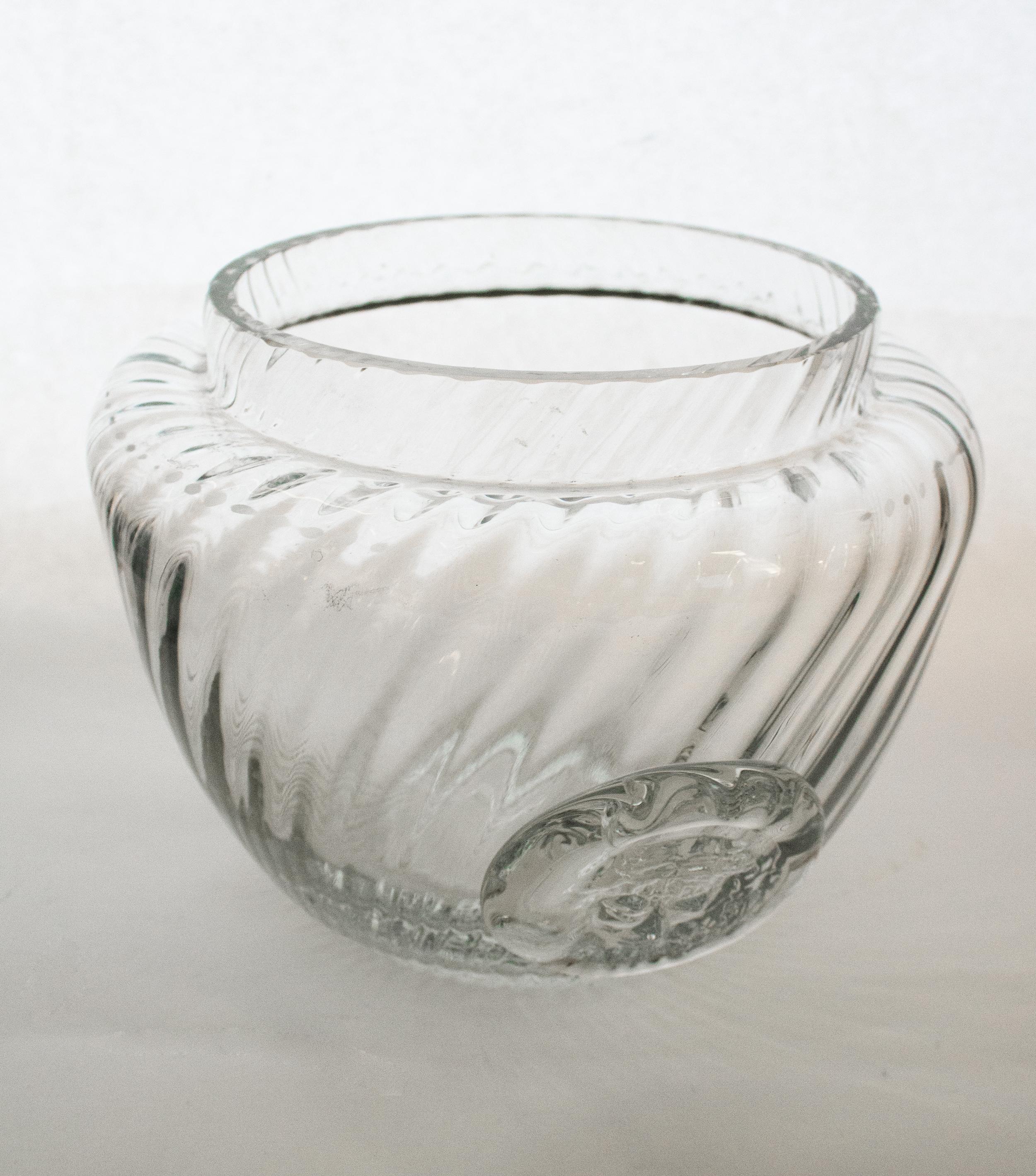 Hand-Crafted Large Turbine Glass Bowl Signed by the Swedish Glass Artist Erik Höglund, 1980 For Sale