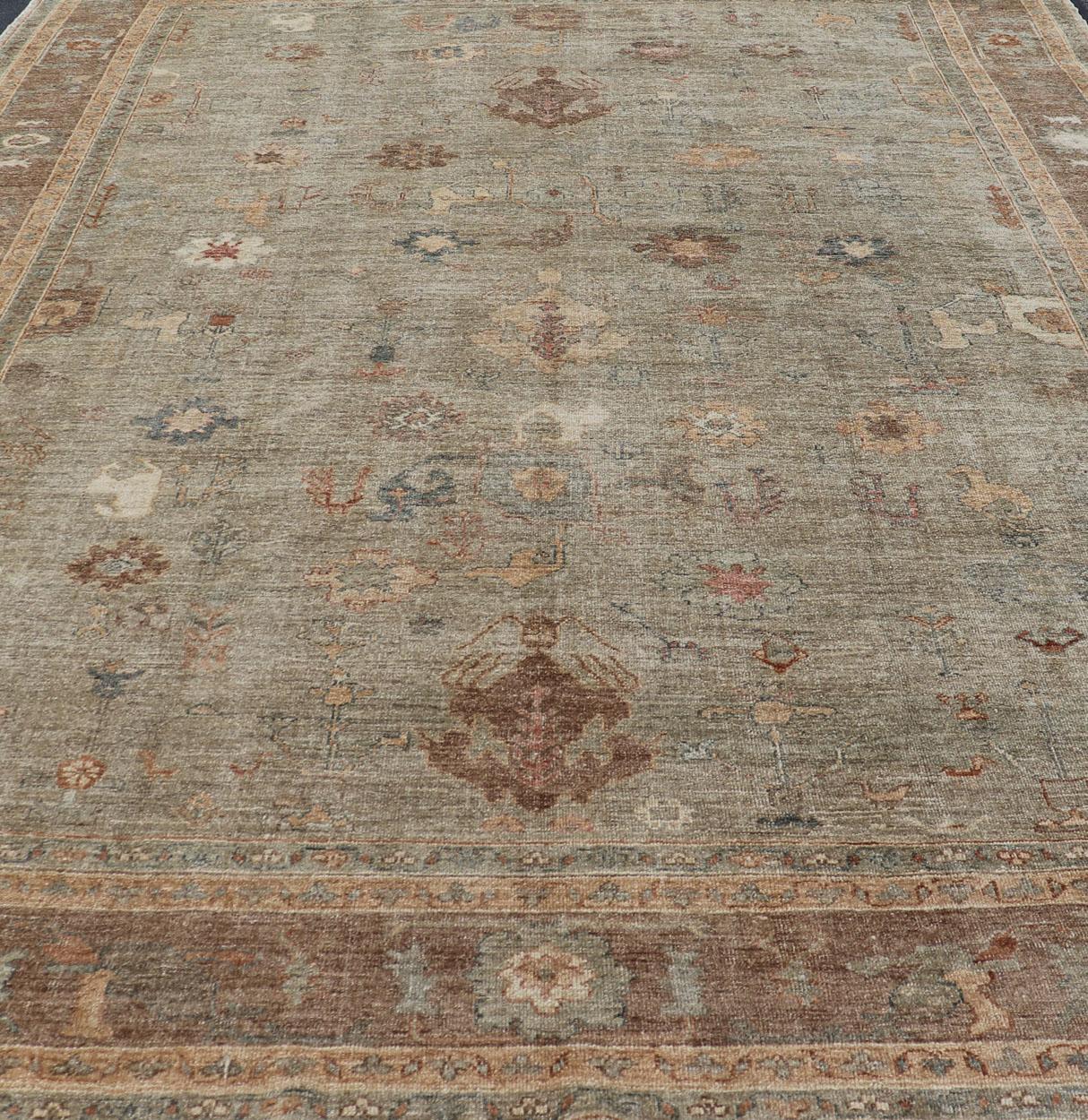 Großer türkischer Angora-Oushak-Teppich in Washed Sage mit Rost und Elfenbein 11'10 x 17'4 im Angebot 8