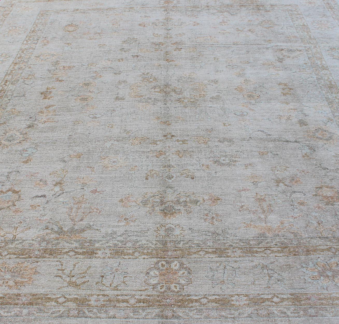 Large Turkish Angora Oushak Rug with All-Over Vining Floral Design in Neutral Co For Sale 5