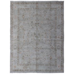 Large Turkish Angora Oushak Rug with All-Over Vining Floral Design in Neutral Co