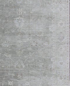 Large Turkish Angora Oushak Rug with All-Over Vining Floral Design in Neutral