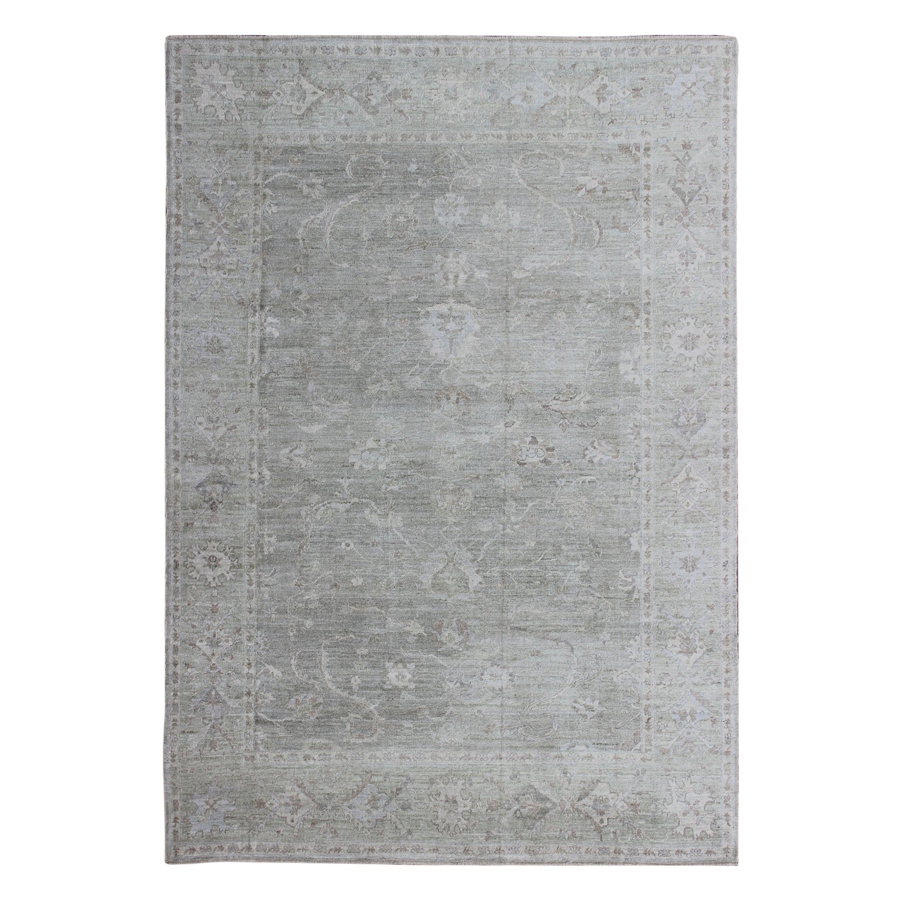 Großer türkischer Angora Oushak-Teppich aus Angora mit Blumenmuster im All-Over Vining-Design in Neutral