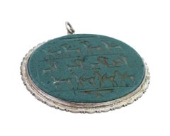 Large Turkish Carved Intaglio Pendant In Silver Frame