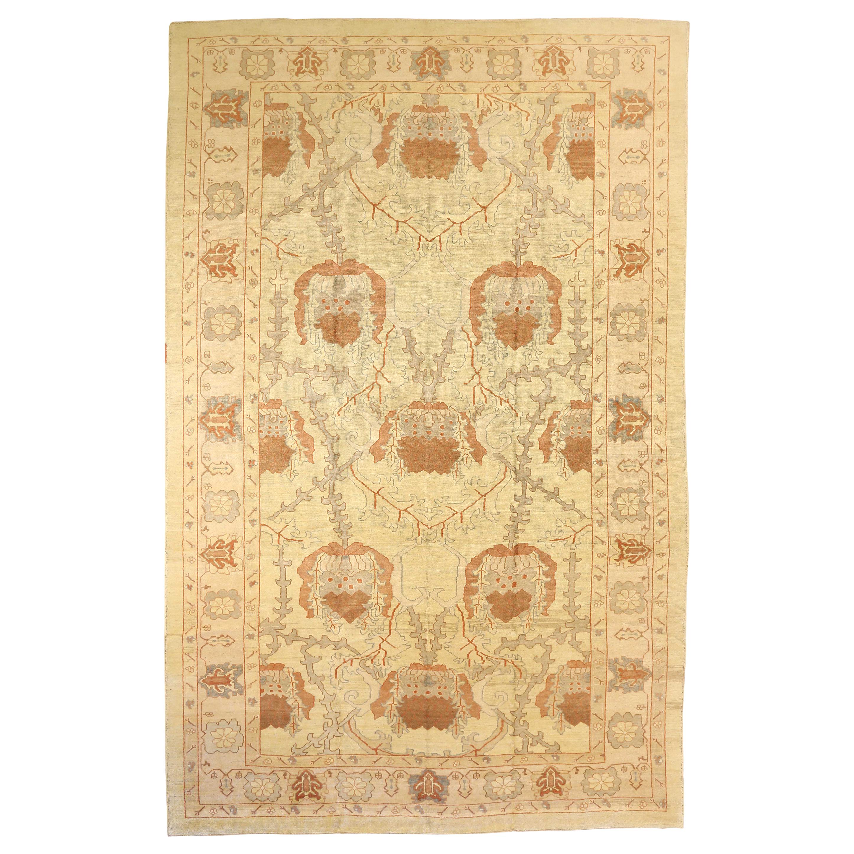 Modern Turkish Donegal Rug with Ivory and Beige Botanical Patterns For ...