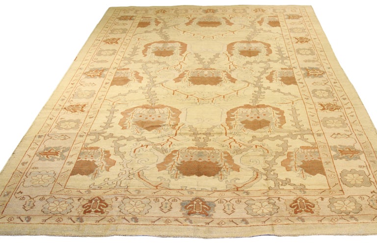 Large Turkish Donegal Rug with Brown and Gray Botanical Details on